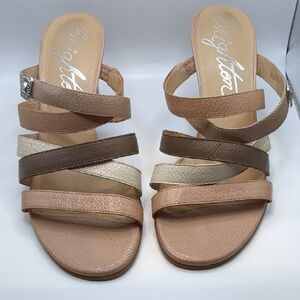 Brighton Women's Rebel Tan and Cream Leather Strappy Heeled Sandals Size 8.5